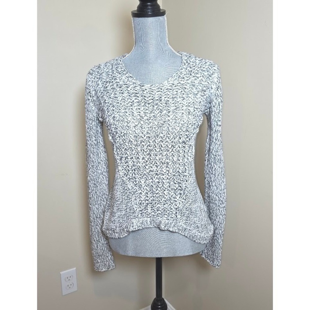 Quinn Anthro Womens Black White Marled Knit Scoop Neck High-Low Sweater Small